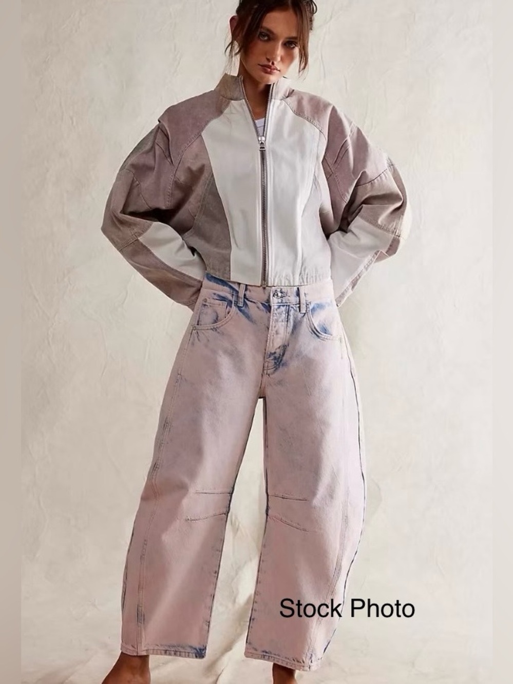 WE THE FREE Lucky You Barrel Stonewashed Pastel Pink Jeans•Mid-Rise• 25 S • NWT